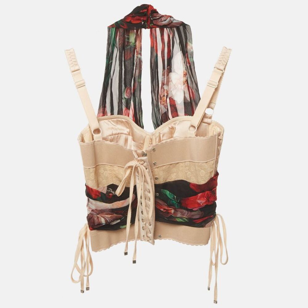 Dolce & Gabbana Multicolor Floral Print Marquisette And Chiffon Corset Top S - Picture 2 of 4